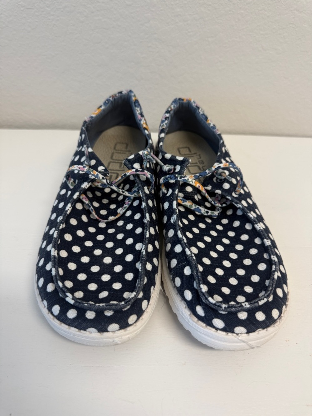 Hey Dude Navy Polka Dot and Floral Womens 8